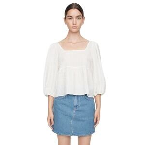 Just Female Soffia Textured Balloon Sleeve Blouse Cream Size 38 EUC $190 Retail